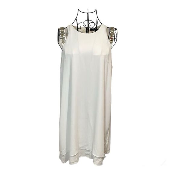 BCBGMAXAZRIA WHITE SELINA LAYERED A-LINE DRESS SIZE M - Picture 3 of 11